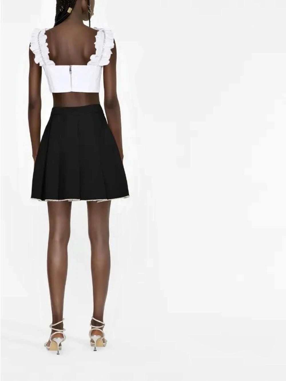 AREA Rhinestone Ruffle Crop Top in White - Picture 2 of 6